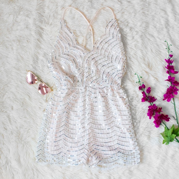 Pants - Silver Sequin Romper Playsuit Sequined Cross Back